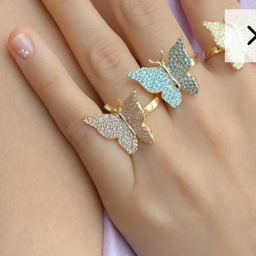 CHVKER, Pink Pavé Butterfly 925 Ring New